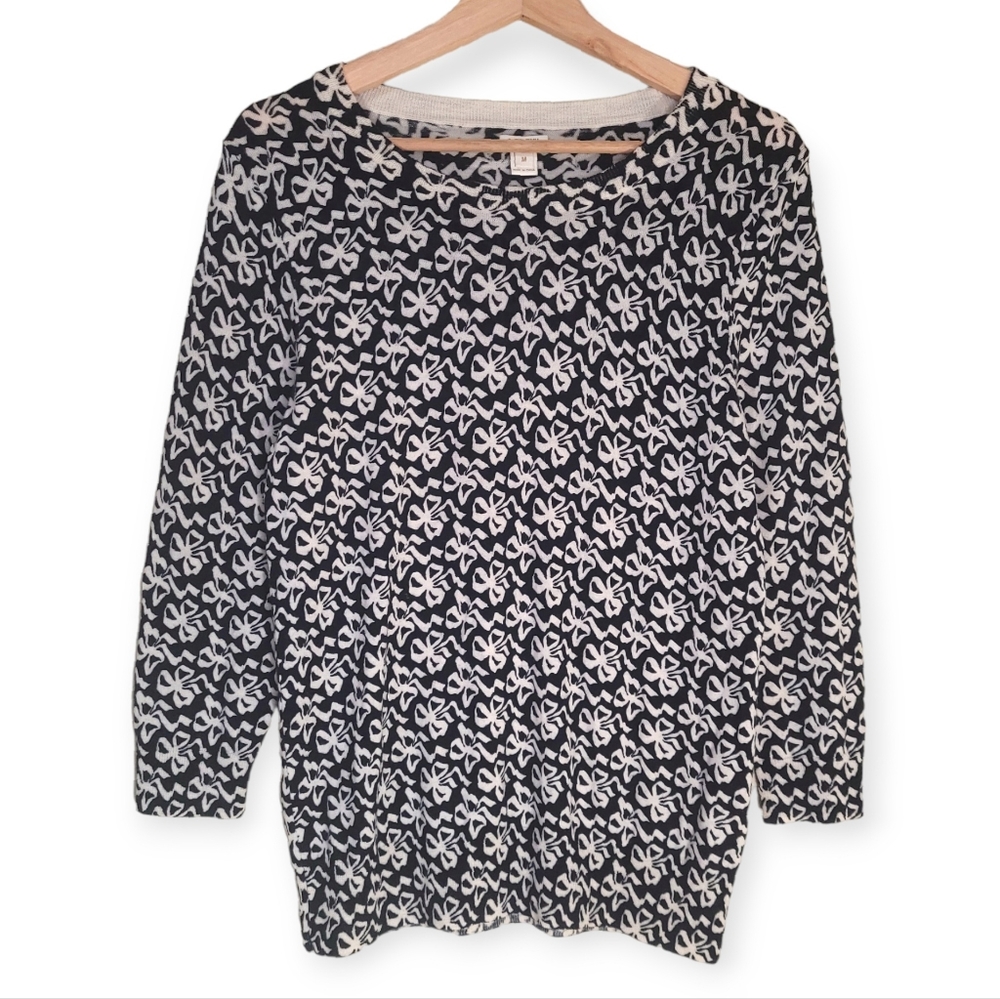 J Crew Bow Print Merino Wool Sweater